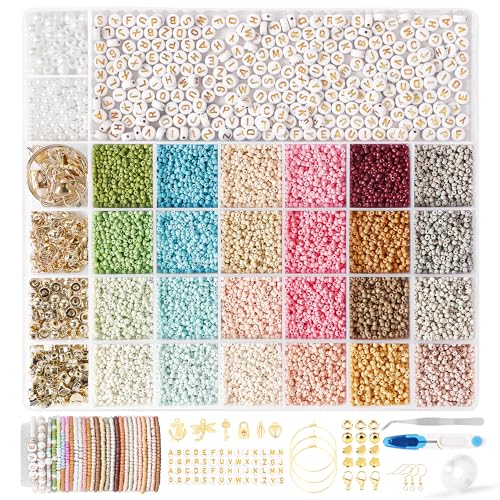 FEHCBIO DIY Perlen für Armbänder Schmuckherstellung Kit,Selber Machen 24 Farben mit Buchstaben Perlen Set für Weihnachtsferien,Geburtstags,Partys - Geschenkeidee für Kinder & Erwachsene von FEHCBIO