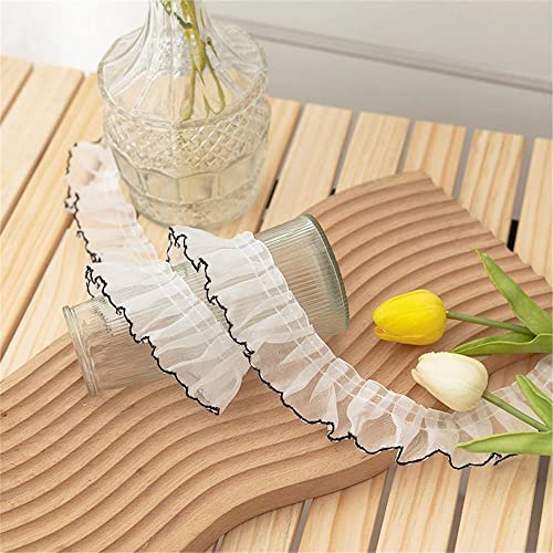 DIY Nähverfahren, Dekoration von Aufklebern, 10 Yards 4 cm Tüllbesatz Vintage-Einfassungsstoff Plissee-Spitzenbesatz Gurtband mit Rüschen for Hochzeitskleid, Kleid, Puppendekor(Black) von FEIAOPE