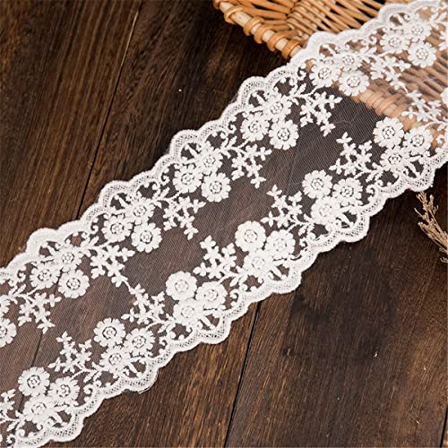 DIY Nähverfahren, Dekoration von Aufklebern, 11 cm Vintage-Besatz, Blumenstickerei, bestickte Applikation, Spitzenstoff, Kleidungszubehör und rustikale Hochzeit(White,6 Yards) von FEIAOPE