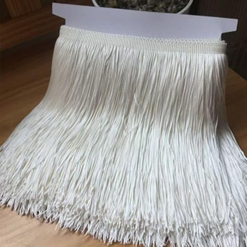 DIY-Zubehör, Nähaufkleber, Spitzenband mit Quasten aus Polyester, 10 m und 15 cm, zum Nähen von lateinamerikanischen Tanzkleidern, Bastelarbeiten, Kleidung und Lampen, Weiß von FEIAOPE