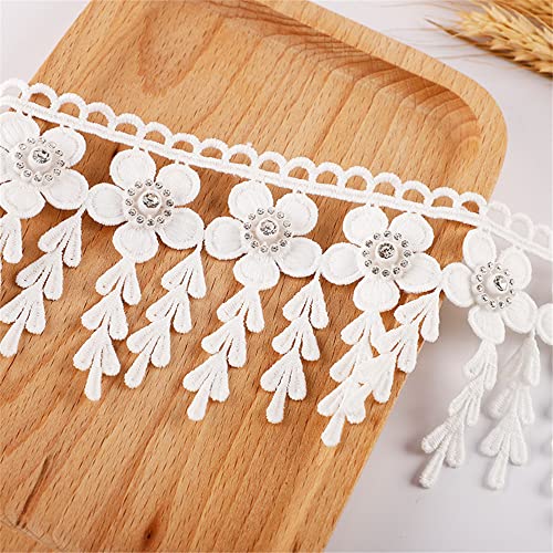 DIY handgefertigte Accessoires, Nähte Aufkleber, 4 Yards 8 cm Quaste Fransen Spitzenbesatz Band Makramee Stoff for Kleidung Vorhang Decke Hängematte Regenschirm Dekor Nähen Handwerk(White) von FEIAOPE