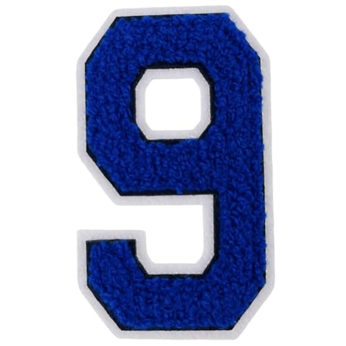 1 x blauer Chenille-Aufnäher, zum Aufbügeln für Hüte, Kleidung, Taschen, Rucksäcke, Jeans, Jacken, 10,2 cm, 1 Paar mit Initialen-Aufnäher, großer Varsity-Buchstabe (Blau 9) von FEIDICK