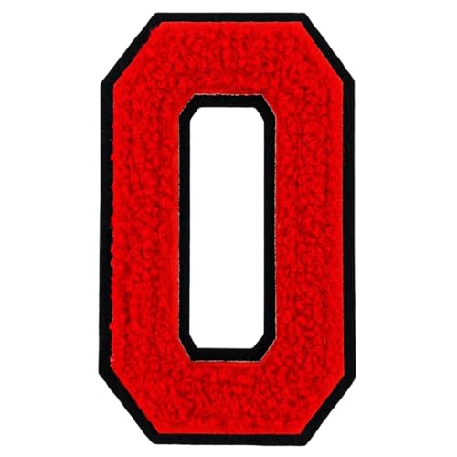 1 x roter Chenille-Aufnäher mit schwarzem Rand, zum Aufbügeln für Hüte, Kleidung, Taschen, Rucksäcke, Jeans, Jacken, 1 Paar mit Initialen-Aufnäher, großer Varsitätsbuchstaben (Rot 0) von FEIDICK