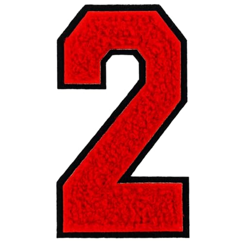 1 x roter Chenille-Aufnäher mit schwarzem Rand, zum Aufbügeln für Hüte, Kleidung, Taschen, Rucksäcke, Jeans, Jacken, 1 Paar mit Initialen-Aufnäher, großer Varsitätsbuchstaben (Rot 2) von FEIDICK