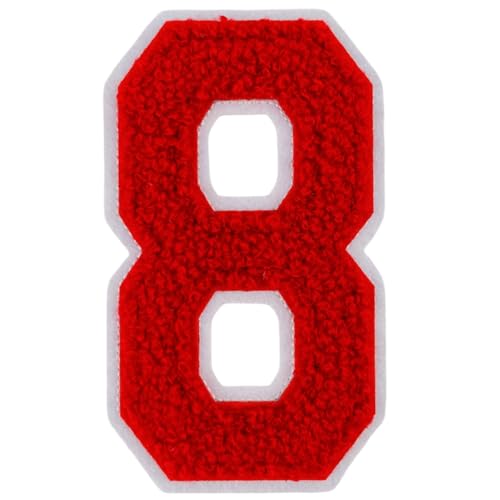 1 x roter Chenille-Aufnäher zum Aufbügeln für Hüte, Kleidung, Taschen, Rucksäcke, Jeans, 10,2 cm, 1 Paar mit Initialen-Aufnäher, großer Varsitätsbuchstaben (Rot 8) von FEIDICK