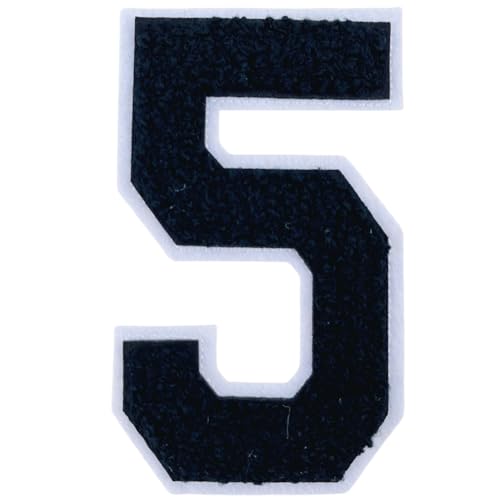 1 x schwarzer Chenille-Aufnäher zum Aufbügeln für Hüte, Kleidung, Taschen, Rucksäcke, Jeans, Initialenaufnäher, große Variantennummer, Schwarz 5 von FEIDICK