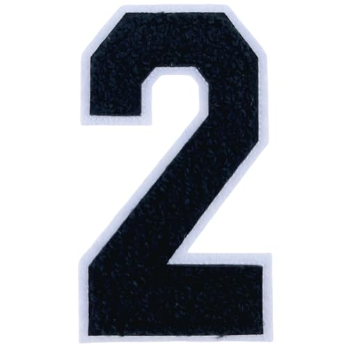1 x schwarzer Chenille-Aufnäher zum Aufbügeln für Hüte, Kleidung, Taschen, Rucksäcke, Jeans, Initialenaufnäher, große Variantenzahl (Schwarz 2) von FEIDICK