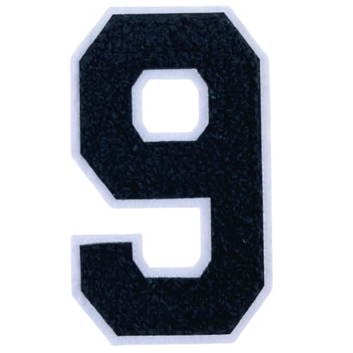 1 x schwarzer Chenille-Aufnäher zum Aufbügeln für Hüte, Kleidung, Taschen, Rucksäcke, Jeans, Initialenaufnäher, große Variantenzahl (Schwarz 9) von FEIDICK