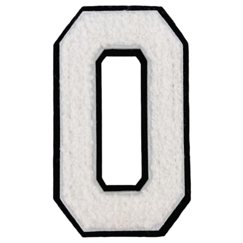 1 x weißer Chenille-Aufnäher zum Aufbügeln für Hüte, Kleidung, Taschen, Rucksäcke, Jeans, Initialenaufnäher, großer Varsitätsbuchstaben (Weiß 0) von FEIDICK