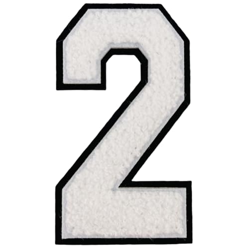 1 x weißer Chenille-Aufnäher zum Aufbügeln für Hüte, Kleidung, Taschen, Rucksäcke, Jeans, Initialenaufnäher, großer Varsitätsbuchstaben (Weiß 2) von FEIDICK