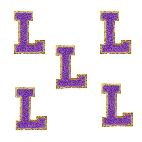 5,5 cm violette Chenille-Buchstaben-Aufnäher, selbstklebende Buchstaben-Aufnäher für Kleidung, zum Aufkleben, für Make-up-Taschen, Hüte, Rucksäcke, Jeans, Schuhe, Handwerk, Laptop (Buchstabe L) von FEIDICK