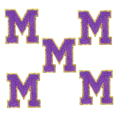 5,5 cm violette Chenille-Buchstaben-Aufnäher, selbstklebende Buchstaben-Aufnäher für Kleidung, zum Aufkleben, für Make-up-Taschen, Hüte, Rucksäcke, Jeans, Schuhe, Handwerk, Laptop (Buchstabe M) von FEIDICK
