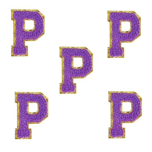 5,5 cm violette Chenille-Buchstaben-Aufnäher, selbstklebende Buchstaben-Aufnäher für Kleidung, zum Aufkleben, für Make-up-Taschen, Hüte, Rucksäcke, Jeans, Schuhe, Handwerk, Laptop (Buchstabe P) von FEIDICK