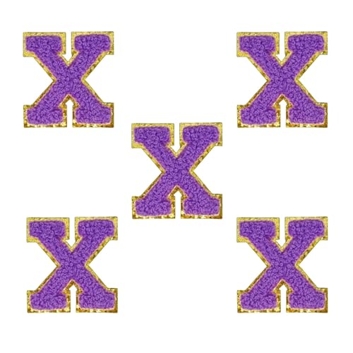 5,5 cm violette Chenille-Buchstaben-Aufnäher, selbstklebende Buchstaben-Aufnäher für Kleidung, zum Aufkleben, für Make-up-Taschen, Hüte, Rucksäcke, Jeans, Schuhe, Handwerk, Laptop (Buchstabe X) von FEIDICK