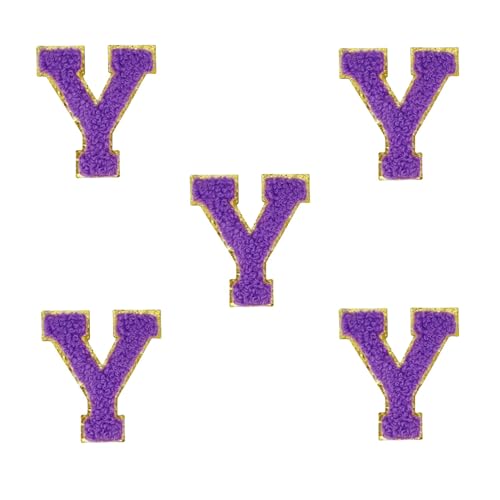5,5 cm violette Chenille-Buchstaben-Aufnäher, selbstklebende Buchstaben-Aufnäher für Kleidung, zum Aufkleben, für Make-up-Taschen, Hüte, Rucksäcke, Jeans, Schuhe, Handwerk, Laptop (Buchstabe Y) von FEIDICK