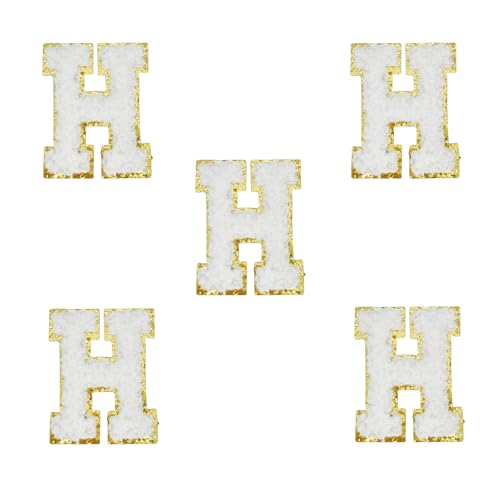 5,5 cm weiße Chenille-Buchstaben-Aufnäher, selbstklebende Buchstaben-Aufnäher für Kleidung, zum Aufkleben, für Reisetaschen, Hüte, Rucksäcke, Jeans, Schuhe, Handwerk, Laptop (Buchstabe H) von FEIDICK