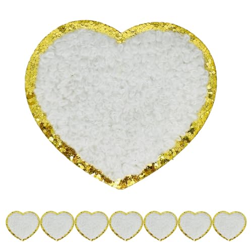 8 Stück 5,6 cm Chrom-Herz-Aufnäher, selbstklebende Chenille-Patches für Kleidung, zum Aufkleben auf bestickte Flicken für Taschen, zum Aufbügeln für Hüte, Rucksäcke, Aufnäher für Jeans (weiß) 8 Stück 5,6 cm Chrom-Herz-Aufnäher, selbstklebende Chenille-Patches für Kleidung, zum Aufkleben auf bestickte Flicken für Taschen, zum Aufbügeln für Hüte, Rucksäcke, Aufnäher für Jeans (weiß) von FEIDICK