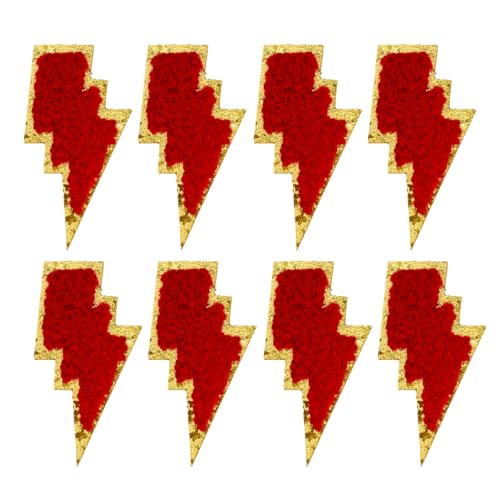 8 Stück 7,6 cm Lightning Chenille Patches, selbstklebende Flicken für Kleidung, zum Aufkleben auf bestickte Flicken für Taschen, zum Aufbügeln für Hüte, Patches für Rucksäcke, Patches für Jeans (Rot) von FEIDICK