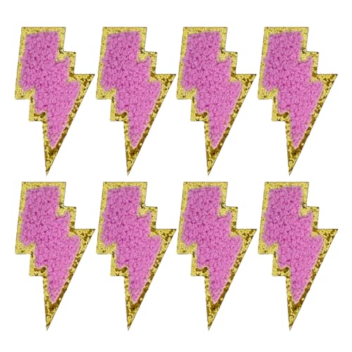 8 Stück 7,6 cm Lightning Chenille Patches, selbstklebende Flicken für Kleidung, zum Aufkleben auf bestickte Flicken für Taschen, zum Aufbügeln für Hüte, Patches für Rucksäcke, Patches für Jeans (Rosa) von FEIDICK