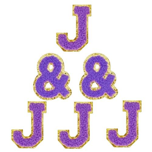 Chenille-Buchstaben-Aufnäher, selbstklebend, für Kleidung, Buchstaben zum Aufkleben, für Taschen, Hüte, Rucksäcke, Jeans, Schuhe, Telefonhülle (Buchstabe J), 6 Stück, 5,5 cm von FEIDICK