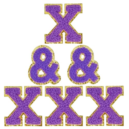 Chenille-Buchstaben-Aufnäher, selbstklebend, für Kleidung, zum Aufkleben, für Taschen, Hüte, Rucksäcke, Jeans, Schuhe, Telefonhülle (Buchstabe X), 5,5 cm, Violett, 6 Stück von FEIDICK