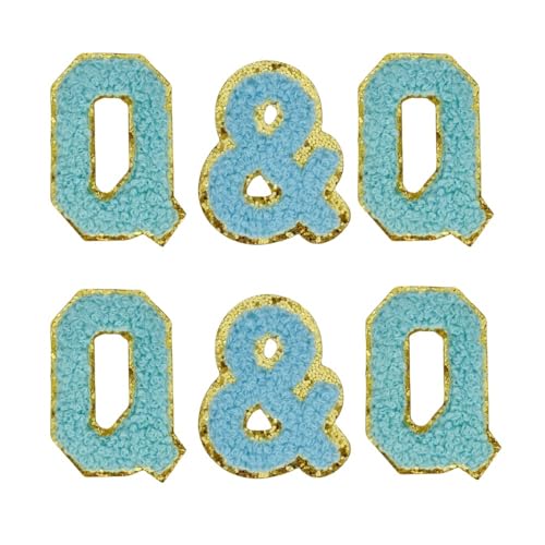 Chenille-Buchstaben-Aufnäher, selbstklebende Buchstaben für Kleidung, Buchstaben zum Aufkleben, für Taschen, zum Aufbügeln für Hüte, Rucksäcke, Aufnäher für Jeans, 6 Stück (Buchstabe Q) von FEIDICK
