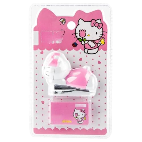 Feifei'S Bow Mini Müheloses Kitty Princess Schreibtisch-Heftgerät mit 1000 Standard-Heftklammern Nr. 10, niedliches Heftgerät, Geschenk für Schüler und Büro, Schule, Schreibwaren (Katze) von FEIFEI'S BOW