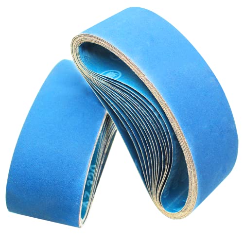 FEIHU Berufliches Schleifband Set 12 Stück, 75 x 533 mm, 2 Stück pro Körnung (60, 80, 100, 120, 240, 320) ， Zirkoniumoxid Schleifbänder für Bandschleifer von FEIHU