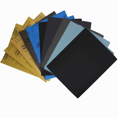 FEIHU Großes Blatt Schleifpapier 230X280mm Grit 400 800 1200 2000 3000 Sandpapier Set, Nass-Schleifpapier. Schleifpapier-Set für Holzmöbel, Stein, Lack, Metall, Glas, Automobil, 10 Stück. von FEIHU