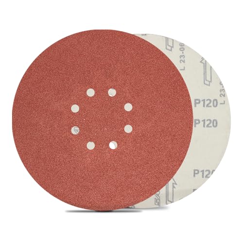 FEIHU 15 Stück 225mm 8 Loch Klett Schleifscheiben, P120 Körnung, 9 inch Klett-Schleifpapier runde Schleifpapierpads für Trockenbauschleifer mit Löchern, Giraffenschleifer von FEIHU