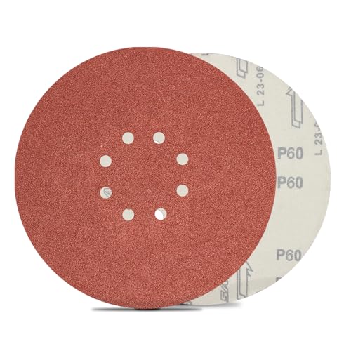 FEIHU 15 Stück 225mm 8 Loch Klett Schleifscheiben, P60 Körnung, 9 inch Klett Schleifpapier runde Schleifpapierpads für Trockenbauschleifer mit Löchern, Giraffenschleifer von FEIHU