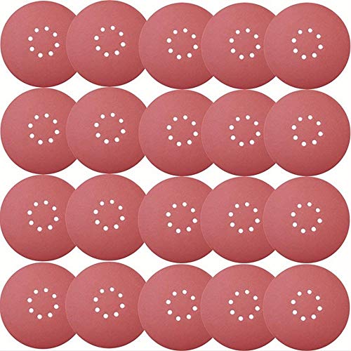 FEIHU Schleifscheiben 225 mm, Schleifpapier 225mm klett | Körnung 5X P40/60/100/120/180/240 | 8 Löcher in Rot | Schleifpapier für den Trockenbau | langhalsschleifer | deckenschleifer(30 Stück) von FEIHU