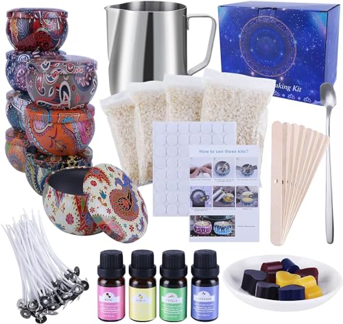Feixia Kerzenherstellung Kit Geschenkset - Bienenwachs, 50 Wachs Dochte Mit Unterlage, 8 Kerzen Blechdosen, 123 Sätze Duftkerzen (DIY-1) (DIY-2) von FEIXIA