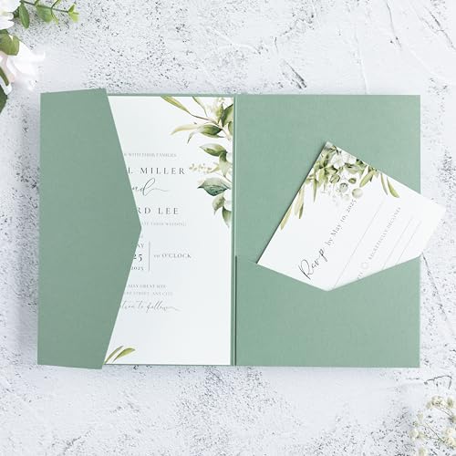 FEIYI 20 Stück salbeigrün dreifach gefaltete lasergeschnittene Hochzeitseinladungen Taschen für 12,7 x 17,8 cm Hochzeitskarten, Brautparty, Verlobung, Quinceanera-Einladung FEIYI 20 Stück salbeigrün dreifach gefaltete lasergeschnittene Hochzeitseinladungen Taschen für 12,7 x 17,8 cm Hochzeitskarten, Brautparty, Verlobung, Quinceanera-Einladung von FEIYI