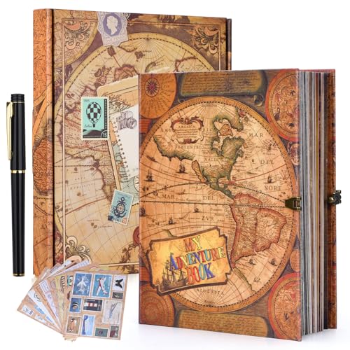 My Adventure Book Scrapbook - Retro-Stil geprägtes Fotoalbum mit 124 Seiten, DIY Memory Travel Journal für Paare, Jahrestag, Hochzeit und Valentinstag Geschenke (Weltkarte Abenteuerstil) von FEIYU BUY