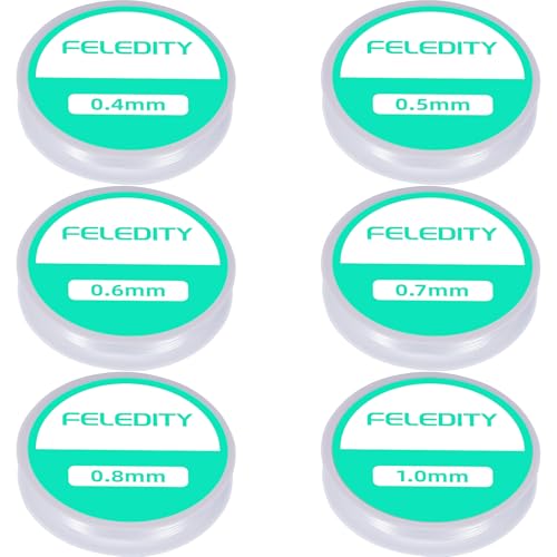 6 Spulen elastisches Gummiband für Armbänder (0.4/0.5/0.6/0.7/0.8/1.0 mm), transparente Nylonschnur, reißfester Faden für DIY-Schmuck, Perlenarmbänder & Armband Basteln von FELEDITY