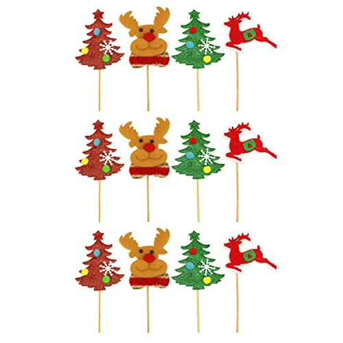 FELTECHELECTR 12St Weihnachtskarten weihnachtsfeier liefert Feiertagskuchendeckel Reh Dekor weihnachtskuchen topper Dessert-Topper Karikatur Zylinder Requisiten schmücken Nachtisch Stoff von FELTECHELECTR