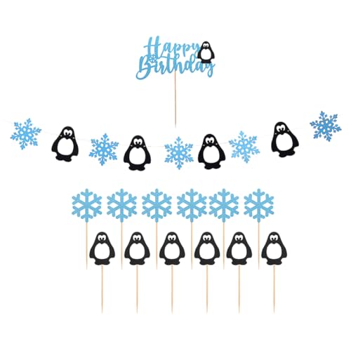 FELTECHELECTR 14 Stk Pinguin-schneeflocken Pinguin Kuchen Topper Weihnachtsbanner Kuchenverzierungen Weihnachtsbaumgirlanden Weihnachtsgeburtstag Papier Weihnachten Einstellen von FELTECHELECTR