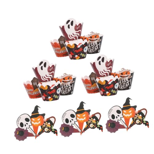 FELTECHELECTR 2 Sets „happy Halloween“-cupcake-topper: Gruselige Wrapper, Fledermaus, Spinne, Kürbis, Geist, Papier, Backförmchen, Muffinförmchen, Kuchendekorationen Für von FELTECHELECTR