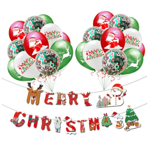 FELTECHELECTR 23 Stück 12 Weihnachtsfeierdekorationen seidenband bändchen ribbon Zubehör für Hochzeitsfeiern Frohe Weihnachten Latexballons Luftballons Ornament weihnachtsfeier liefert Buchstabe von FELTECHELECTR