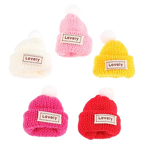 FELTECHELECTR 5Stücke Mini Strickhüte Bunten Farben Weihnachtsbaum Dekoration und DIY Bastelzubehör für Festliche Anlässe Vielseitig Einsetzbar Accessoires für Puppen von FELTECHELECTR