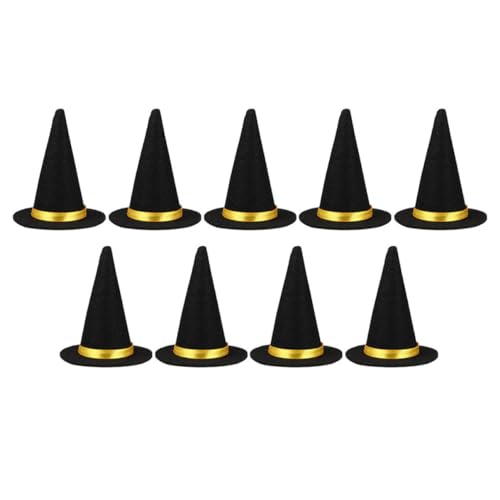 FELTECHELECTR 9 Stück Mini-hexenhüte Für Halloween – Winzige Schwarze Hexenhüte, Flaschenaufsätze, Kleine Zaubererkappe Für Partyzubehör, Basteln, Puppenhaus, Feiertagsdekoration von FELTECHELECTR