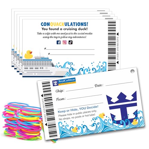 Cruising Duck Tags, Rubber Duck Tags, Royal Caribbean Cruise Line Card, Duck Duck Tags, Ducking Game Cards, 50 Stück, 9,4 x 5,6 cm, mit Loch und Gummibändern (Cruise Tags 7FDC214) von FELYC