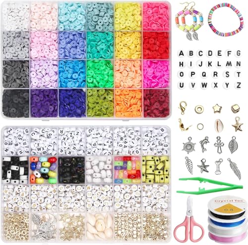 FEMBW 7048 Stück Heishi Perlen Set zum Auffädeln mit Buchstaben, Smiley Perlen und Anhänger Armbänder Selber Machen,24 Farben Flache Polymer Clay Perlen für Halsketten-Ohrring DIY Handwerk FEMBW 7048 Stück Heishi Perlen Set zum Auffädeln mit Buchstaben, Smiley Perlen und Anhänger Armbänder Selber Machen,24 Farben Flache Polymer Clay Perlen für Halsketten-Ohrring DIY Handwerk von FEMBW