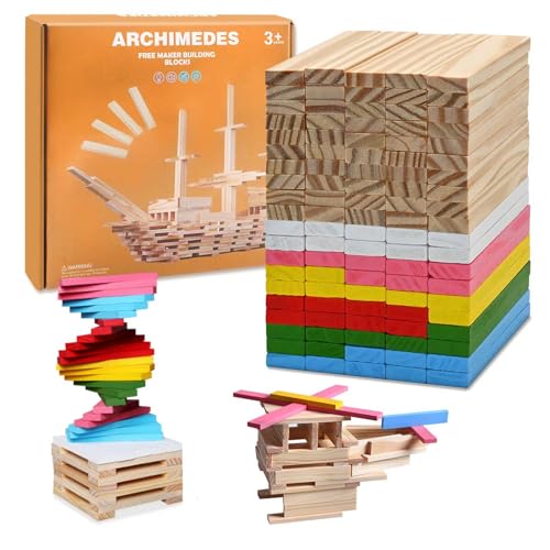 FEMBW Bastelholz Klötzchen, 100 Stück Holzleisten zum Basteln und Bunte Holzstäbchen, Holzbausteine 100x20x7 mm Holzklötze, Bastelklötzchen Hölzchen für DIY Bastelhölzer Handwerk von FEMBW