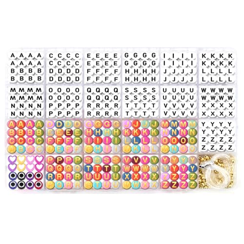 FEMBW Buchstabenperlen für Armbänder 1000 Stück 7mm A-Z Rund Buchstaben Perlen Set mit Liebe und Evil Eye, Alphabet Perlen für Armband Haarband Schmuck Basteln FEMBW Buchstabenperlen für Armbänder 1000 Stück 7mm A-Z Rund Buchstaben Perlen Set mit Liebe und Evil Eye, Alphabet Perlen für Armband Haarband Schmuck Basteln von FEMBW