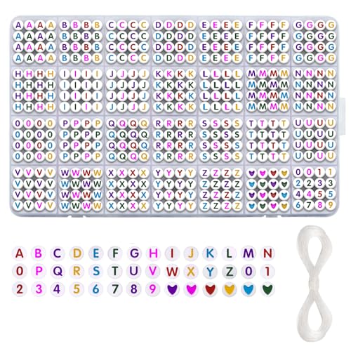 FEMBW Buchstabenperlen für Armbänder 1200 Stück, Bunte Buchstaben Perlen, 7mm A-Z Rund Alphabet Set mit Liebe und Zahlen, Alphabet Perlen für Armband Haarband Schmuck Basteln von FEMBW