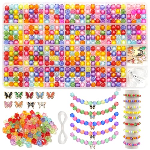 FEMBW Perlen Set für Armbänder, Bunte 8mm Kristall Perlen Doppelkegelperlen Facettierte Perlen mit 6 Metall Schmetterling Anhänger, Glasperlen DIY Basteln Schmuckherstellung von FEMBW