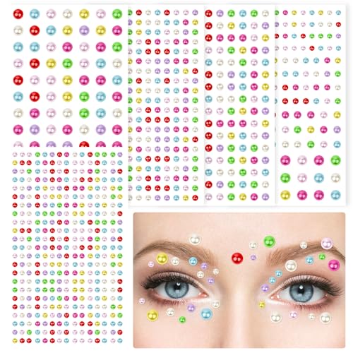 FEMBW Glitzersteine Selbstklebend, 3/4/5/6mm Selbstklebend Strasssteine und Klebeperlen, Halbperlen Glitzer Basteln für Gesicht Nagel Haare(Gefärbt) von FEMBW