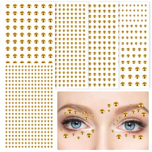 FEMBW Glitzersteine Selbstklebend, 3/4/5/6mm Selbstklebend Strasssteine und Klebeperlen, Halbperlen Glitzer Basteln für Gesicht Nagel Haare(Golden) von FEMBW